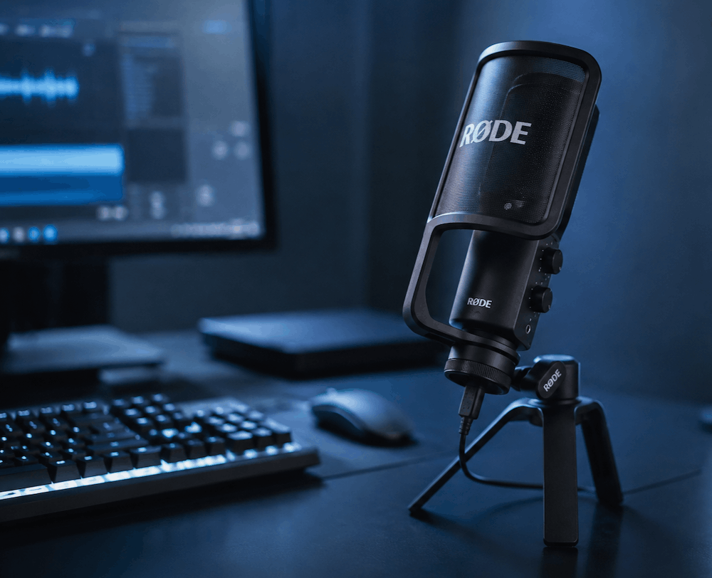 Le micro Rode NT-USB sur un bureau